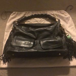 SHANGHAI TANG Large Blk Hobo-Braided Handle